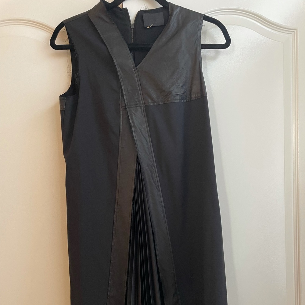 Leather trim navy dress